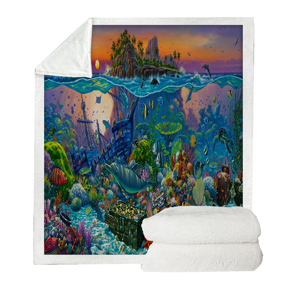 Ocean Underwater Lightweight Blankets Kingdom Coral Reef Island
