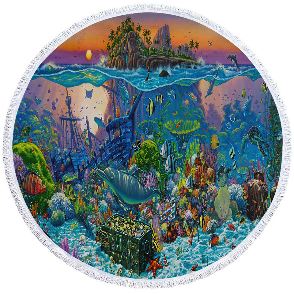 Ocean Underwater Round Beach Towel Kingdom Coral Reef Island