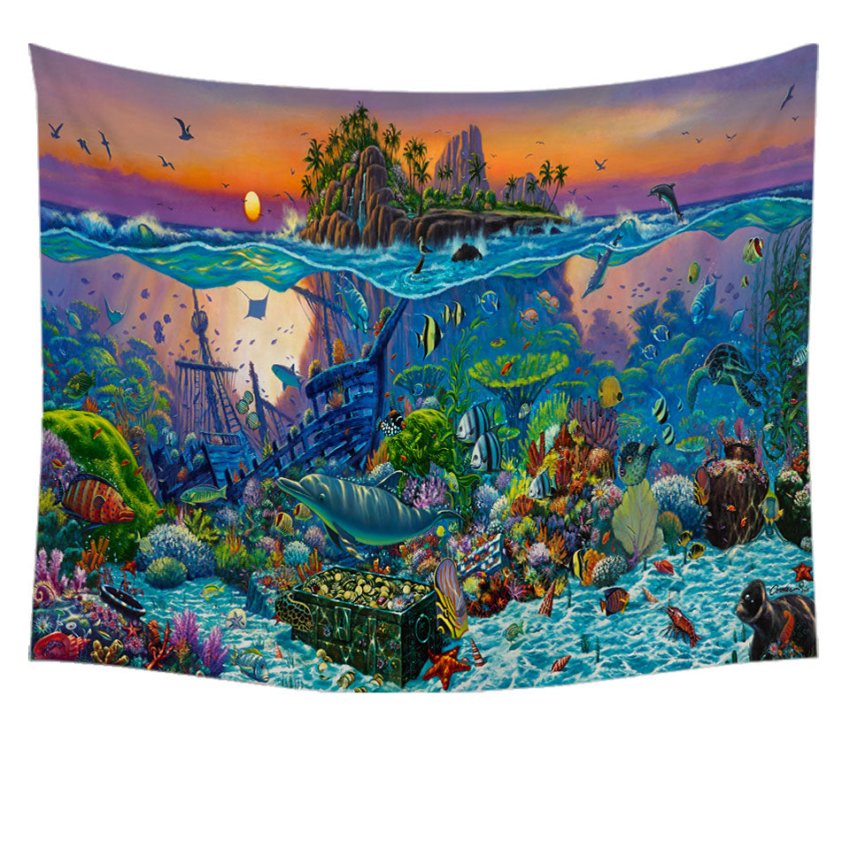 Ocean Underwater Tapestry Kingdom Coral Reef Island