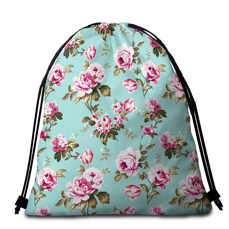Old Style Pink Roses Beach Towel Bags