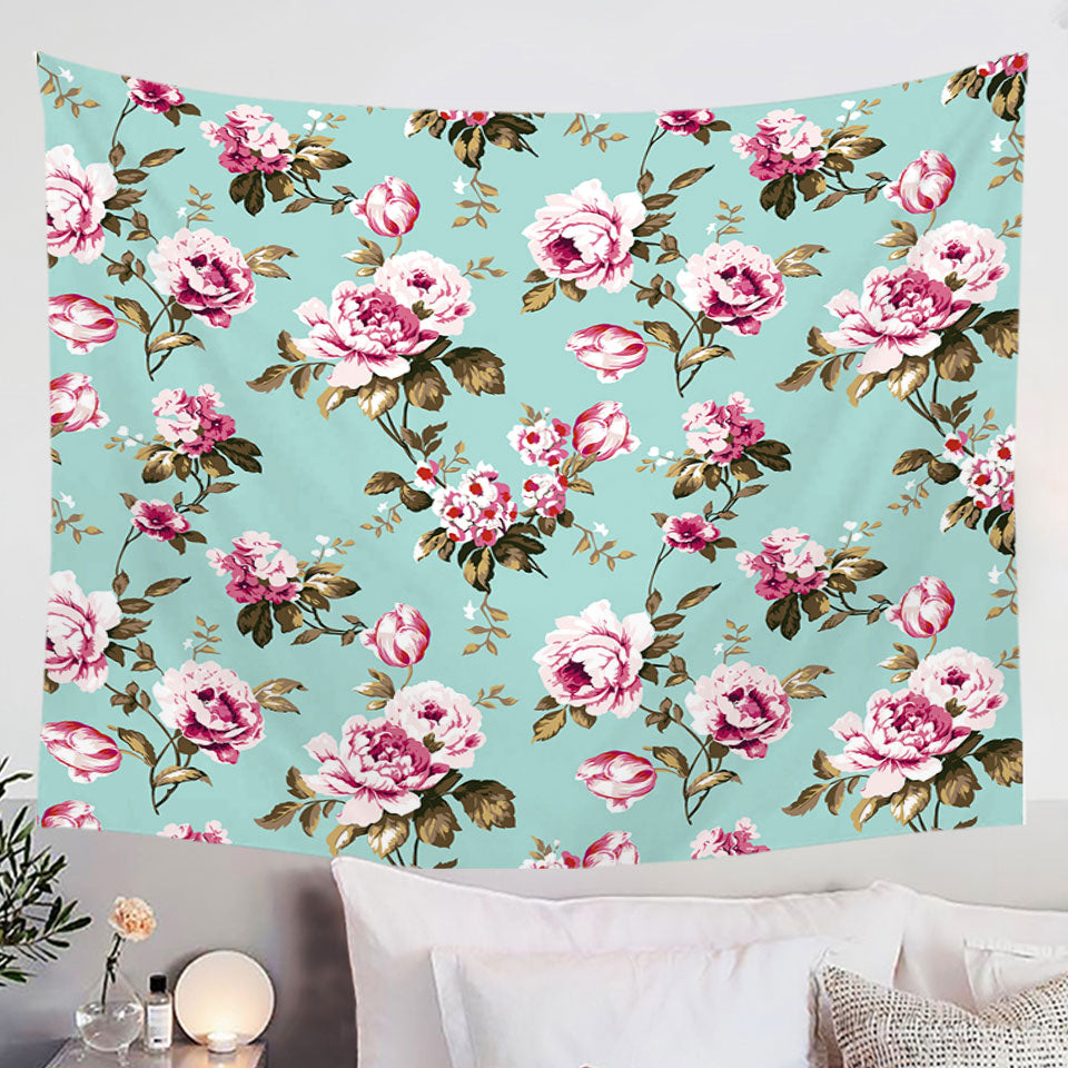 Old Style Wall Decor Tapestry with Pink Roses