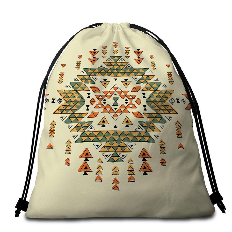 Orange Green Beach Towel Bags Aztec