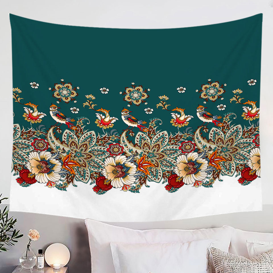 Oriental Art Birds Flowers and Floral Mandalas Tapestry