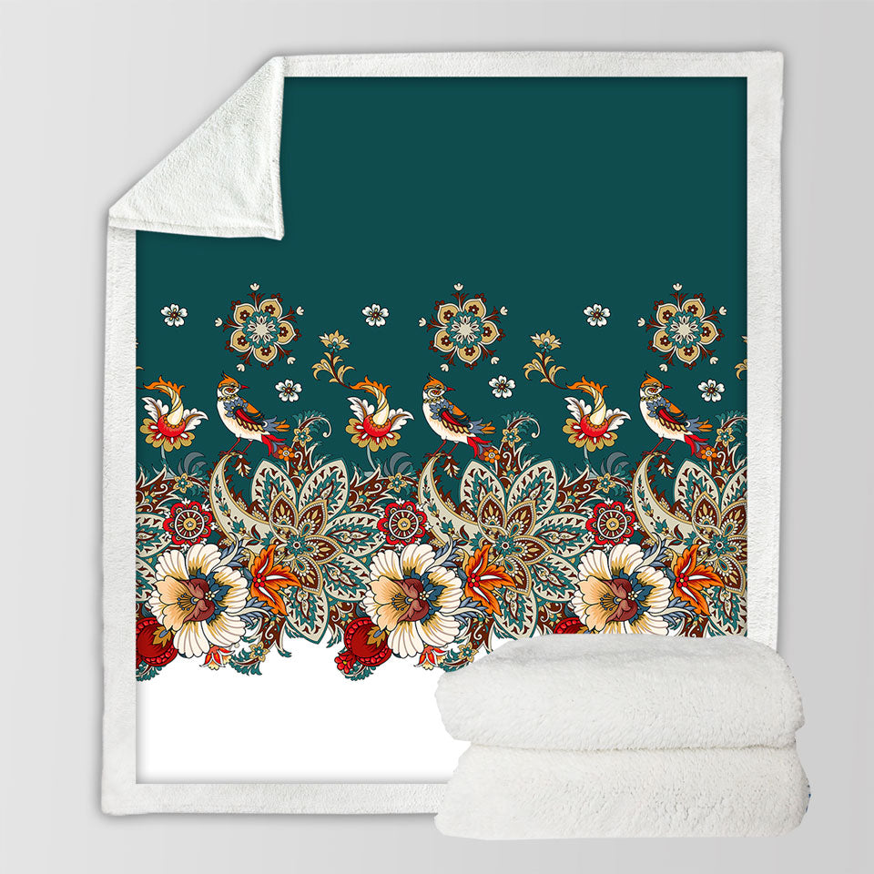 Oriental Art Birds Sofa Blankets Flowers and Floral Mandalas