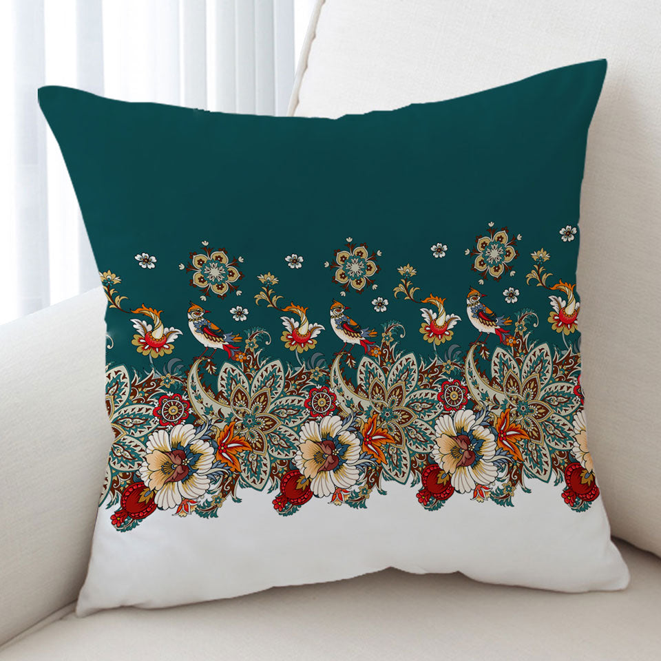 Oriental Art Decorative Pillows Birds Flowers and Floral Mandalas