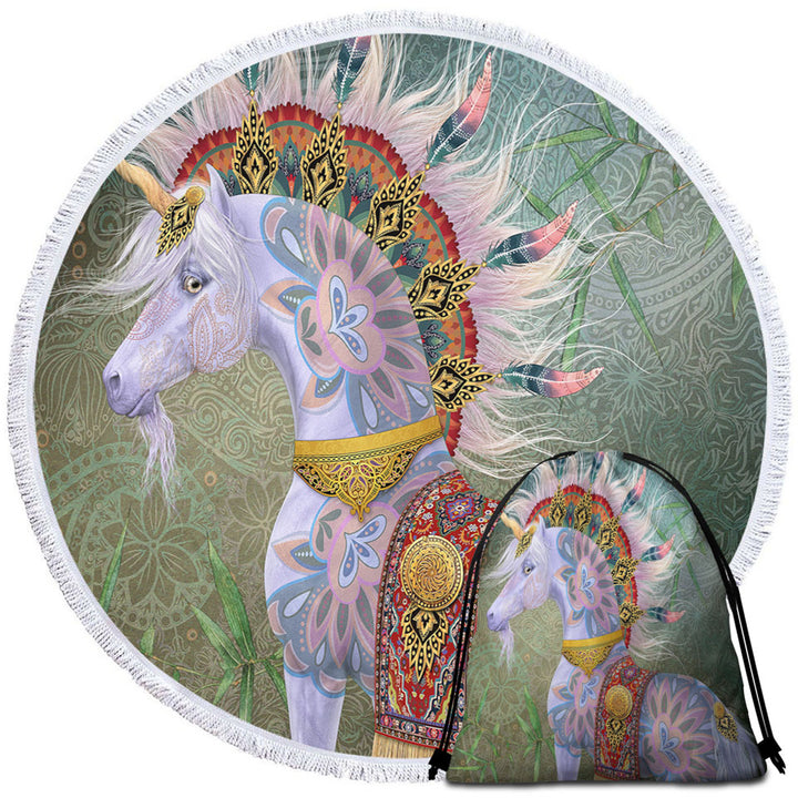 Oriental Native White Unicorn Beach Towels