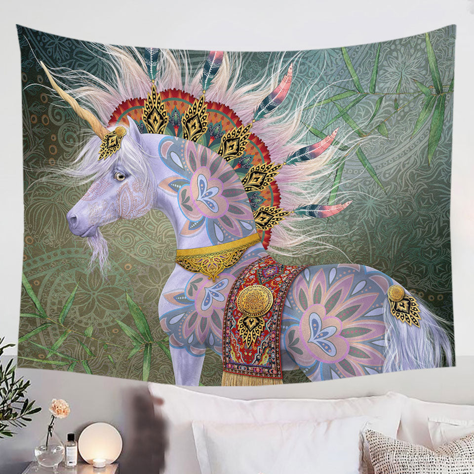 Oriental-Native-White-Unicorn-Tapestry-Wall-Decor