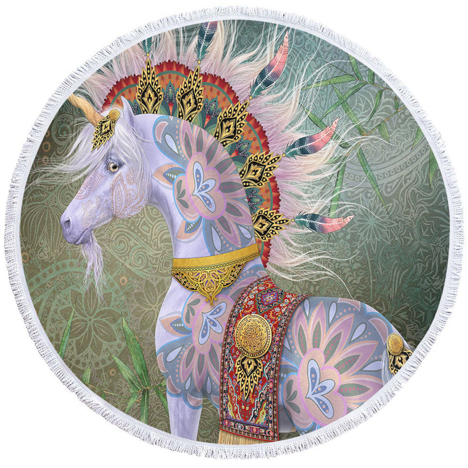 Oriental Native White Unicorn Travel Beach Towel