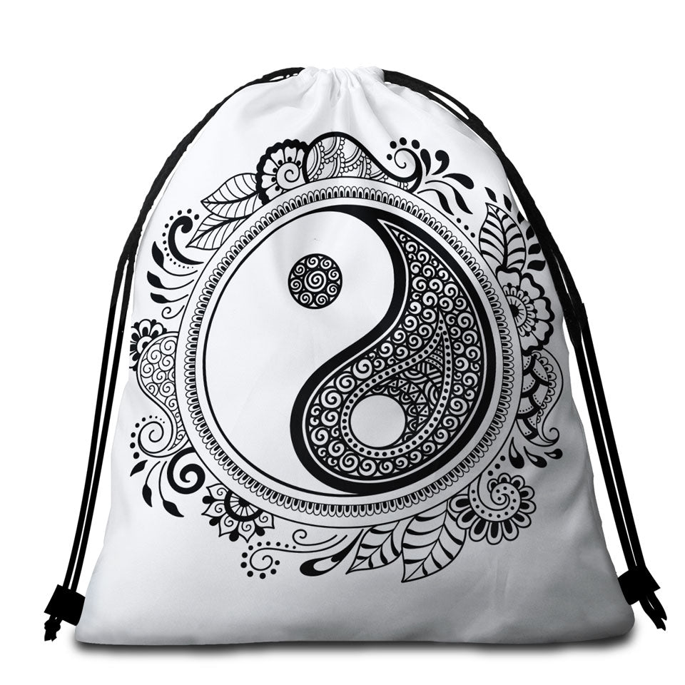 Oriental Prints on Yin and Yang Beach Towel Bags