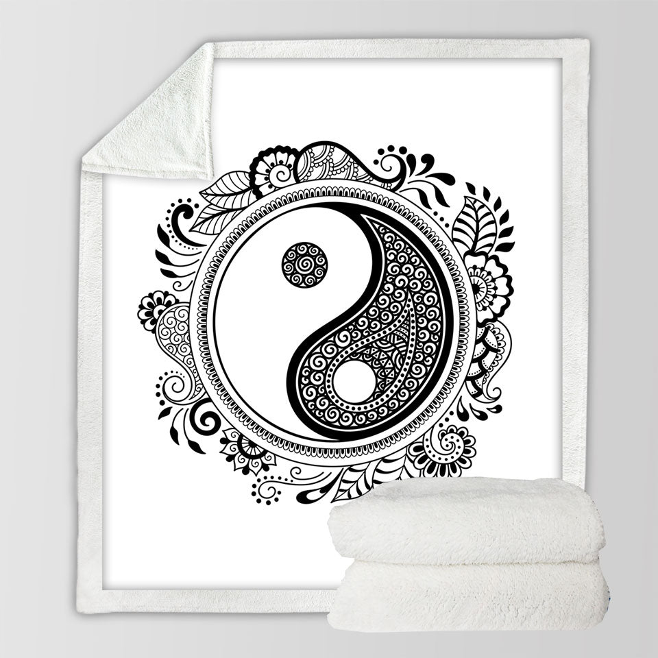 Oriental Prints on Yin and Yang Throw Blanket