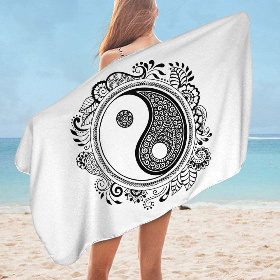 Oriental Prints on Yin and Yang Unique Beach Towels