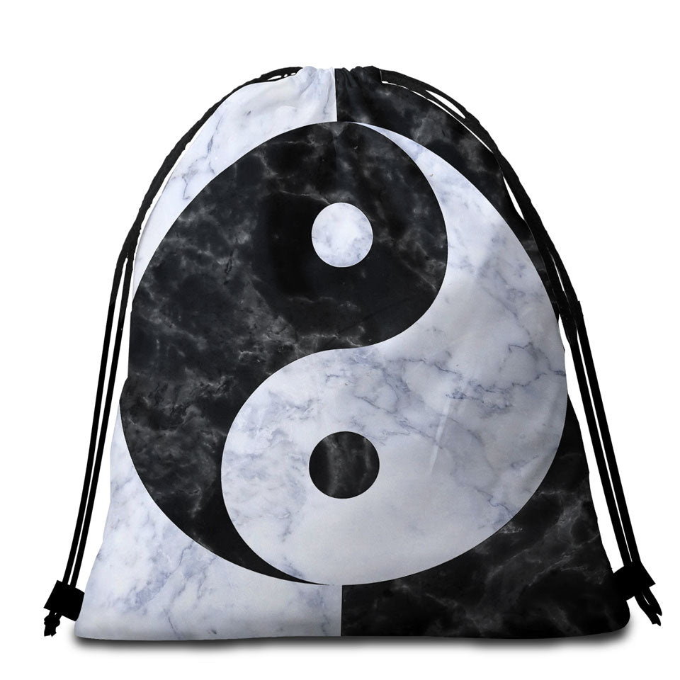 Oriental Yin and Yan Beach Towel Bags Black and White Marble
