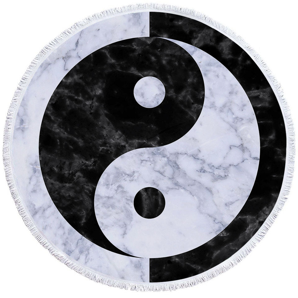 Oriental Yin and Yan Beach Towels Black and White Marble