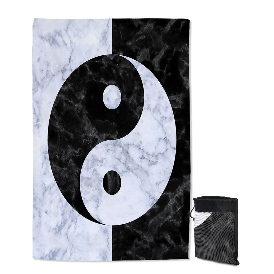 Oriental Yin and Yan Giant Beach Towel Black and White Marble