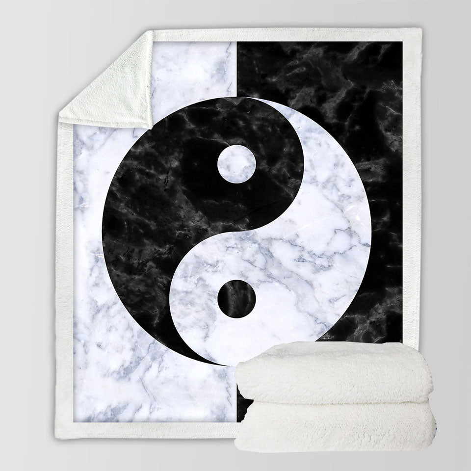 Oriental Yin and Yan Lightweight Blankets Black and White Marble