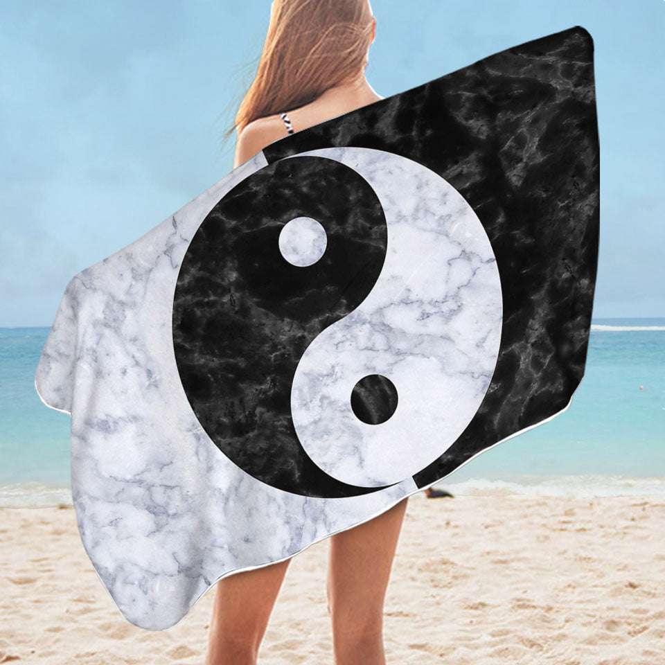 Oriental Yin and Yan Unique Beach Towels Black and White Marble
