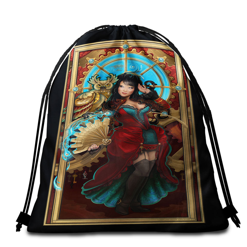Fantasy Art Silk the Japanese Garden Fairy Beach Bags and Towels