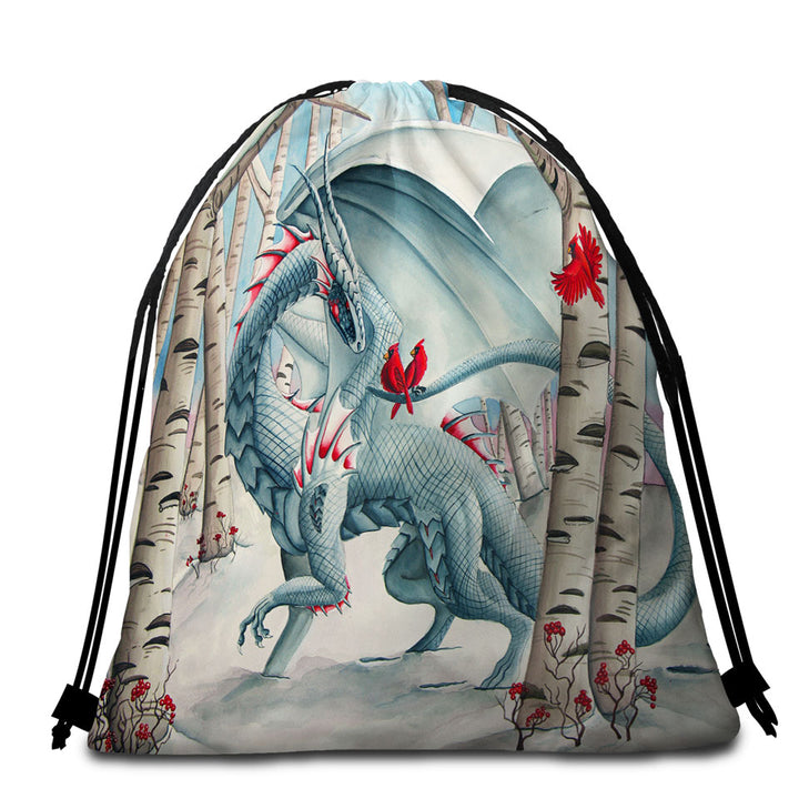 Packable Beach Towel Lady of the Forest Fantasy Art Dragon Painting