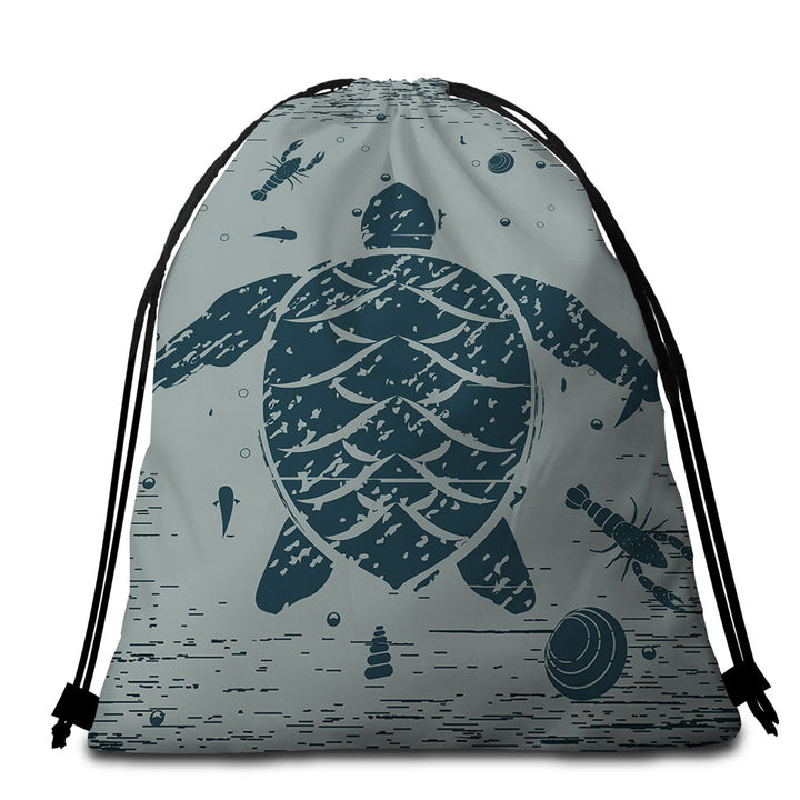 Packable Beach Towel Rustic Blue Lobster and Turtle