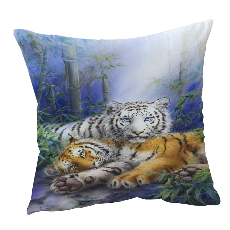 Painted Art Orange and White Tigers Cushion Covers and Throw Pillows