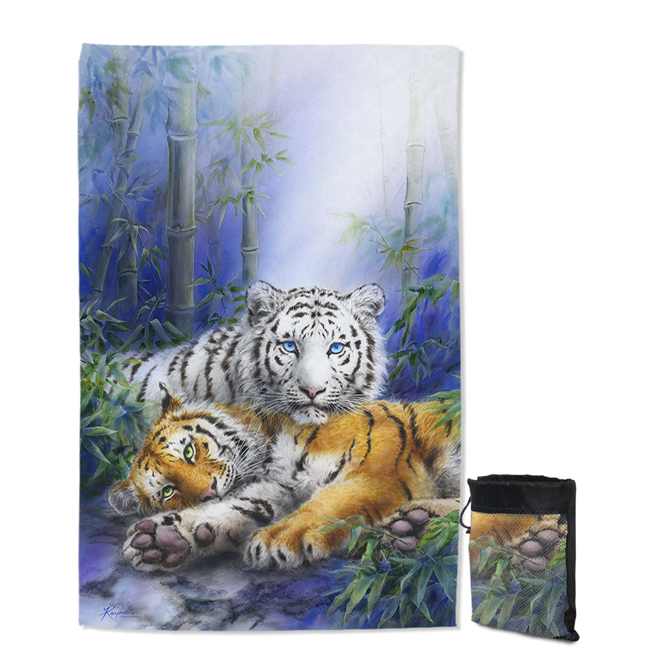 Painted Art Orange and White Tigers Lightweight Beach Towel