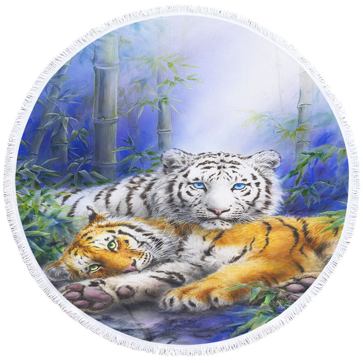 Painted Art Orange and White Tigers Microfibre Beach Towels