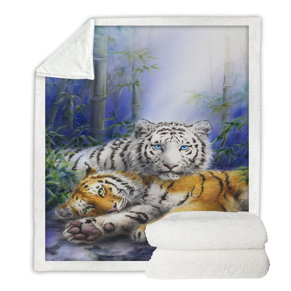 Painted Art Orange and White Tigers Sherpa Blanket