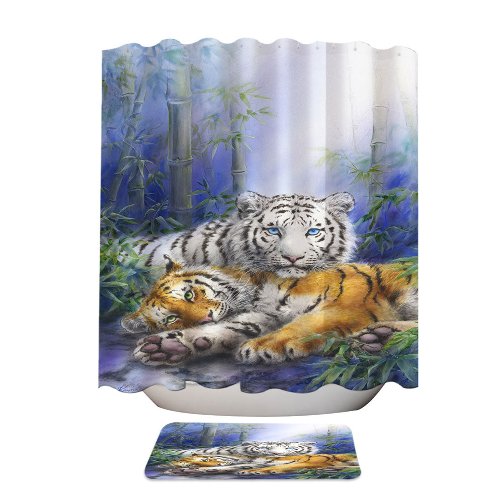 Painted Art Orange and White Tigers Shower Curtains