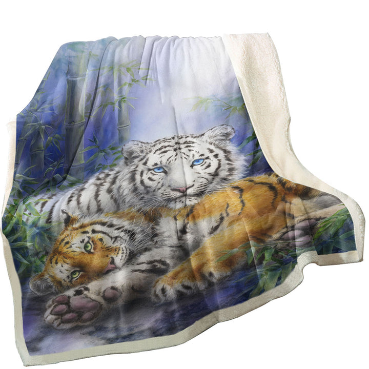 Painted Art Orange and White Tigers Throw Blanket