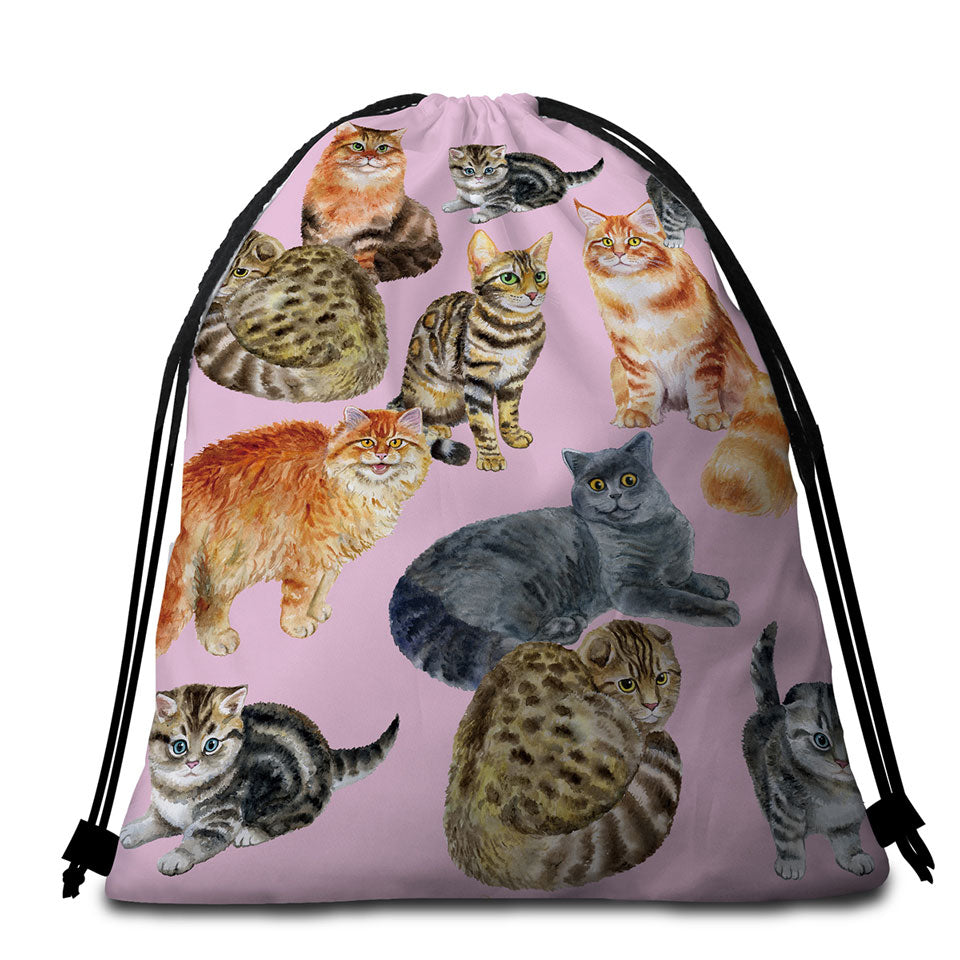 Painted Cats Round Beach Towel and Bag