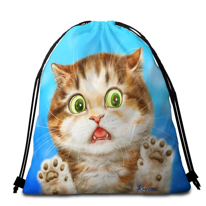 Painted Cats Terrified Brown Kitten Beach Bags and Towels