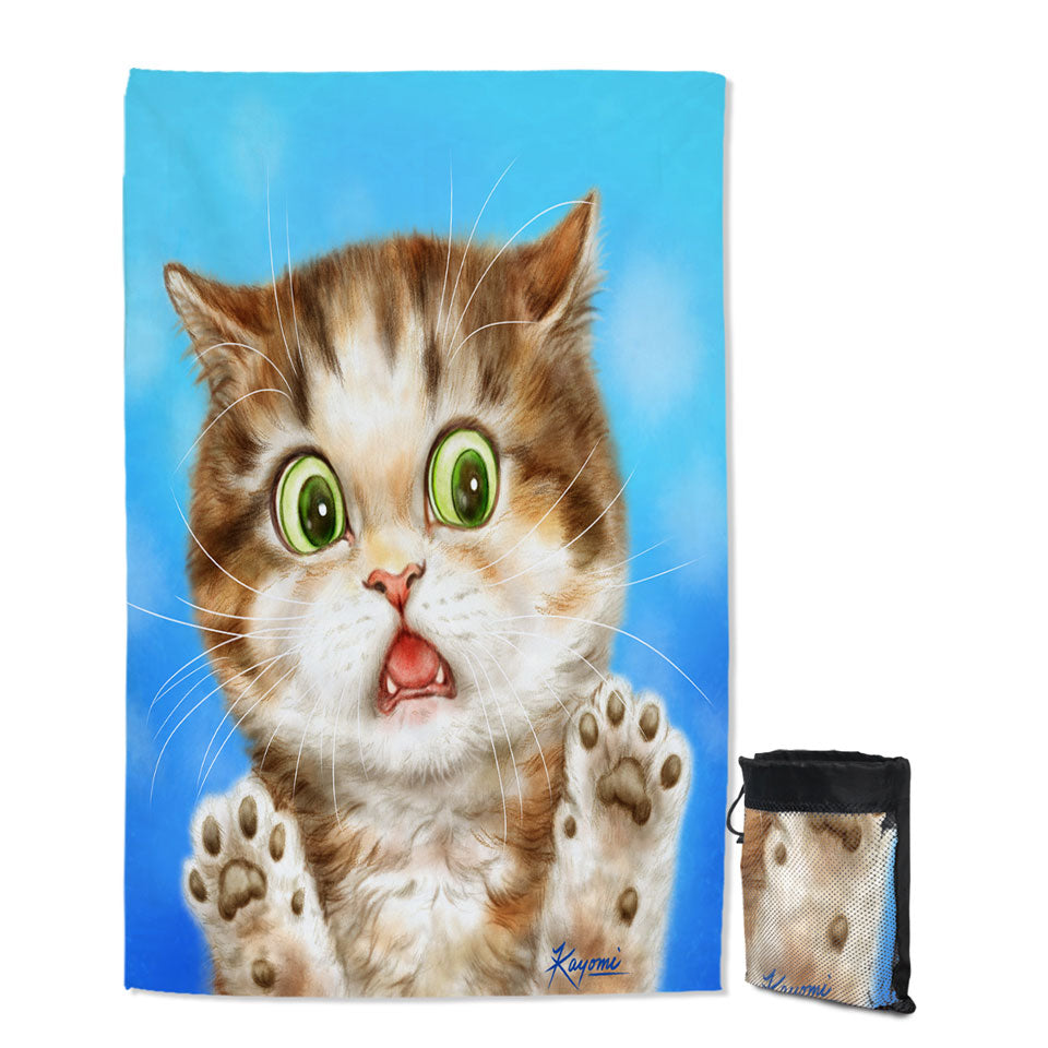 Painted Cats Terrified Brown Kitten Microfiber Beach Towel