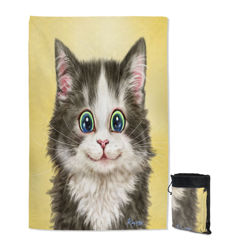 Painted Cats on Quick Dry Beach Towel Cute Happy Smiling Kitty Cat