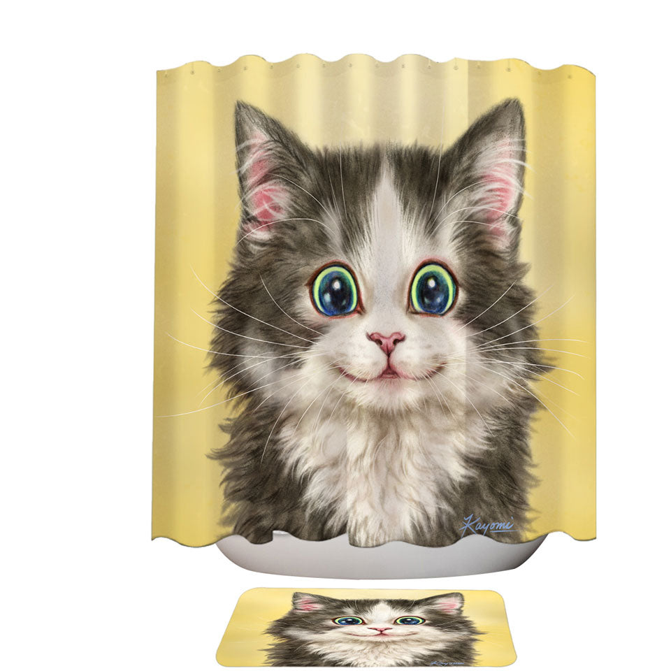 Painted Cats on Shower Curtains Cute Happy Smiling Kitty Cat
