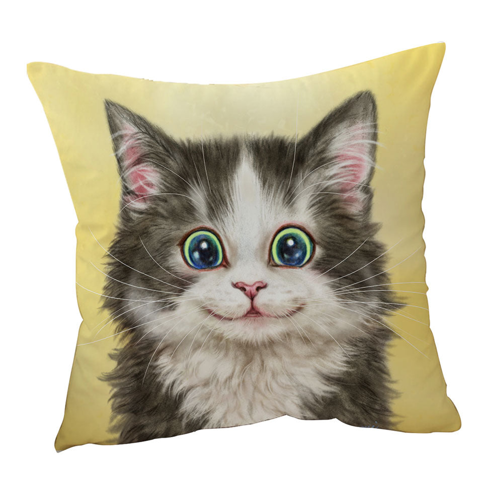Painted Cats on Throw Pillows Cute Happy Smiling Kitty Cat