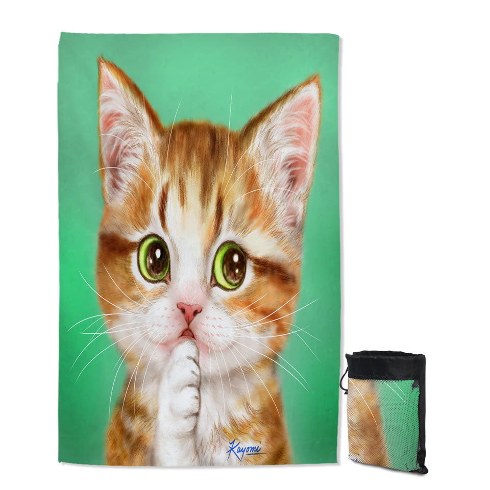 Painted Lightweight Beach Towel Cats Perfect Green Eyes Kitten