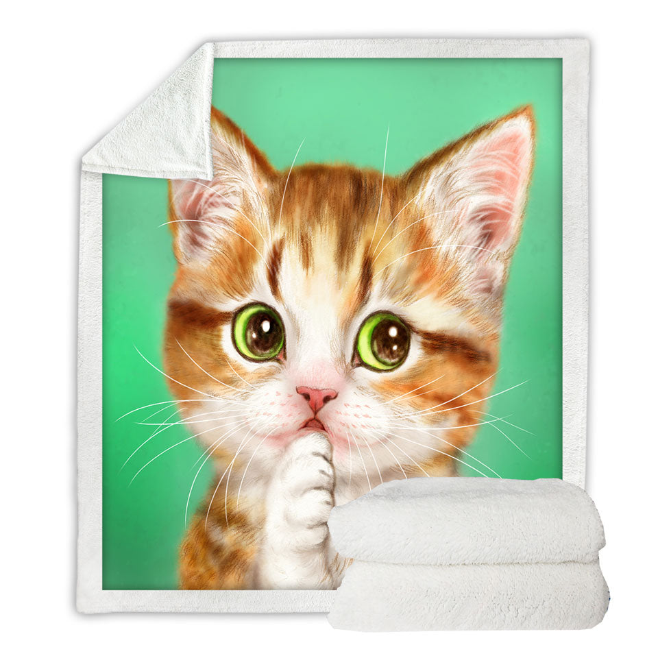 Painted Sherpa Blanket Cats Perfect Green Eyes Kitten
