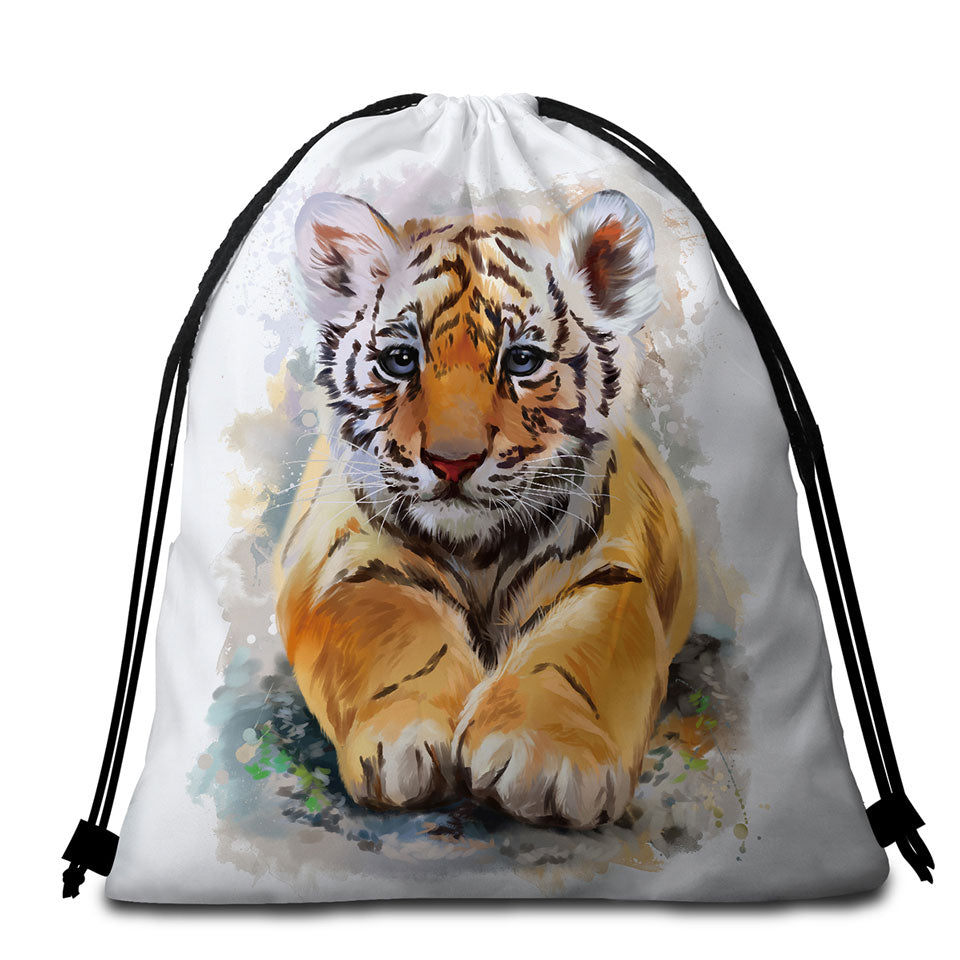 Painted Tiger Puppy Packable Beach Towel