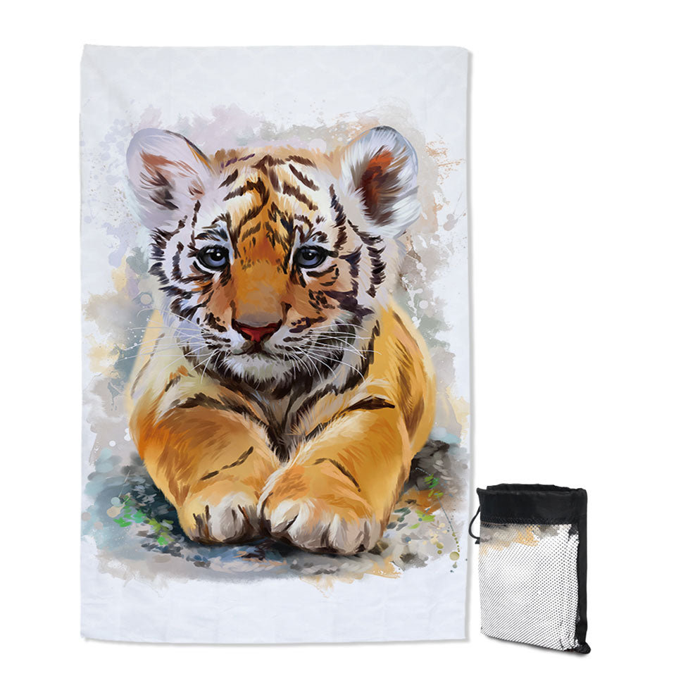 Painted Tiger Puppy Quick Dry Beach Towel for Kids