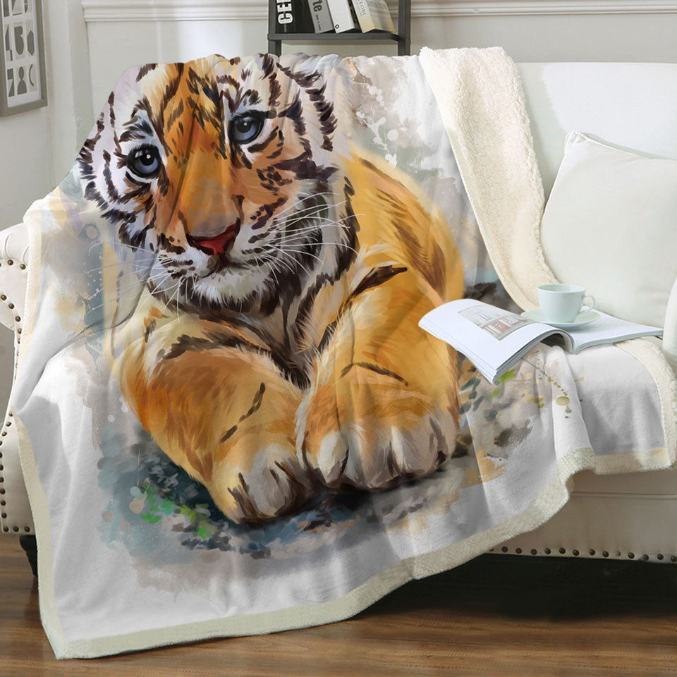 Painted Tiger Puppy Throw Blanket for Children