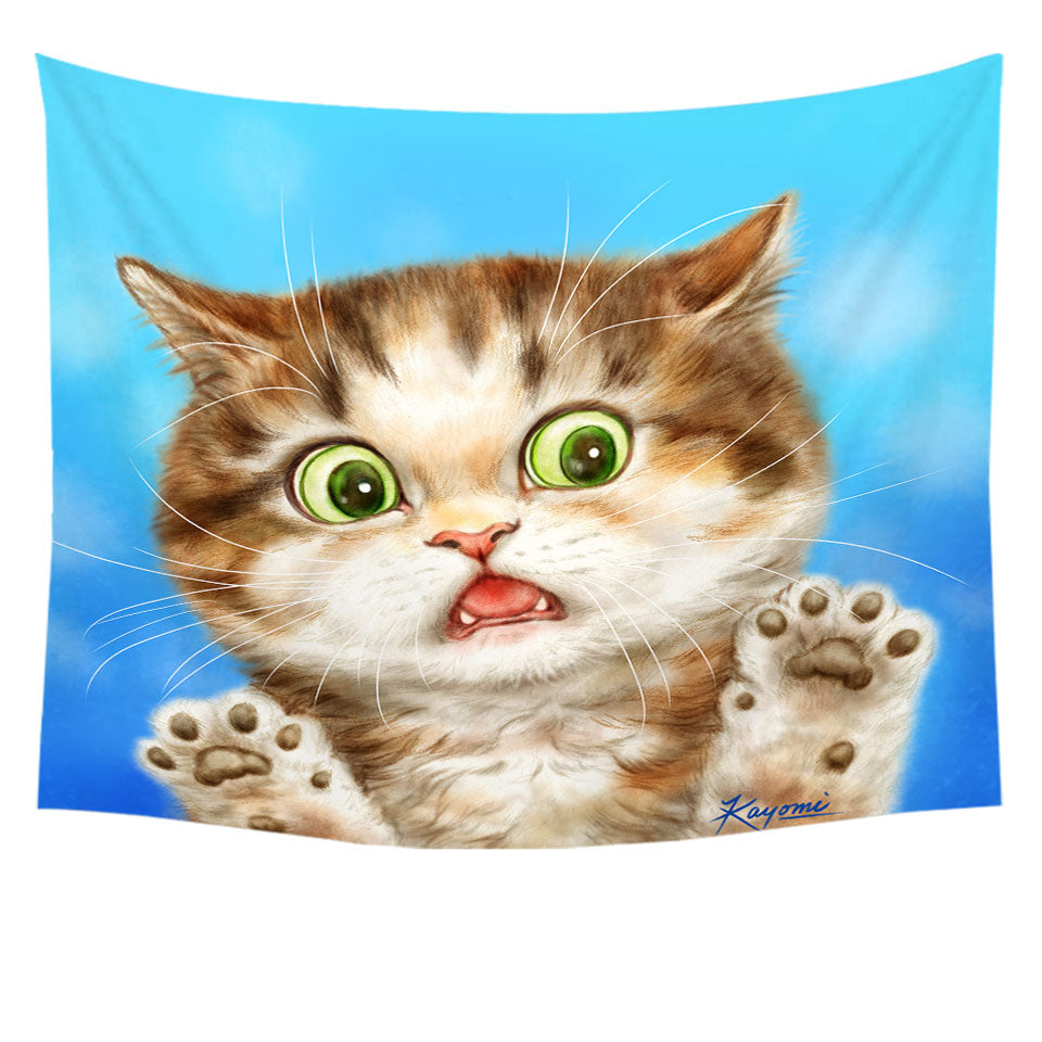 Painted Wall Decor of Cats Terrified Brown Kitten Tapestry