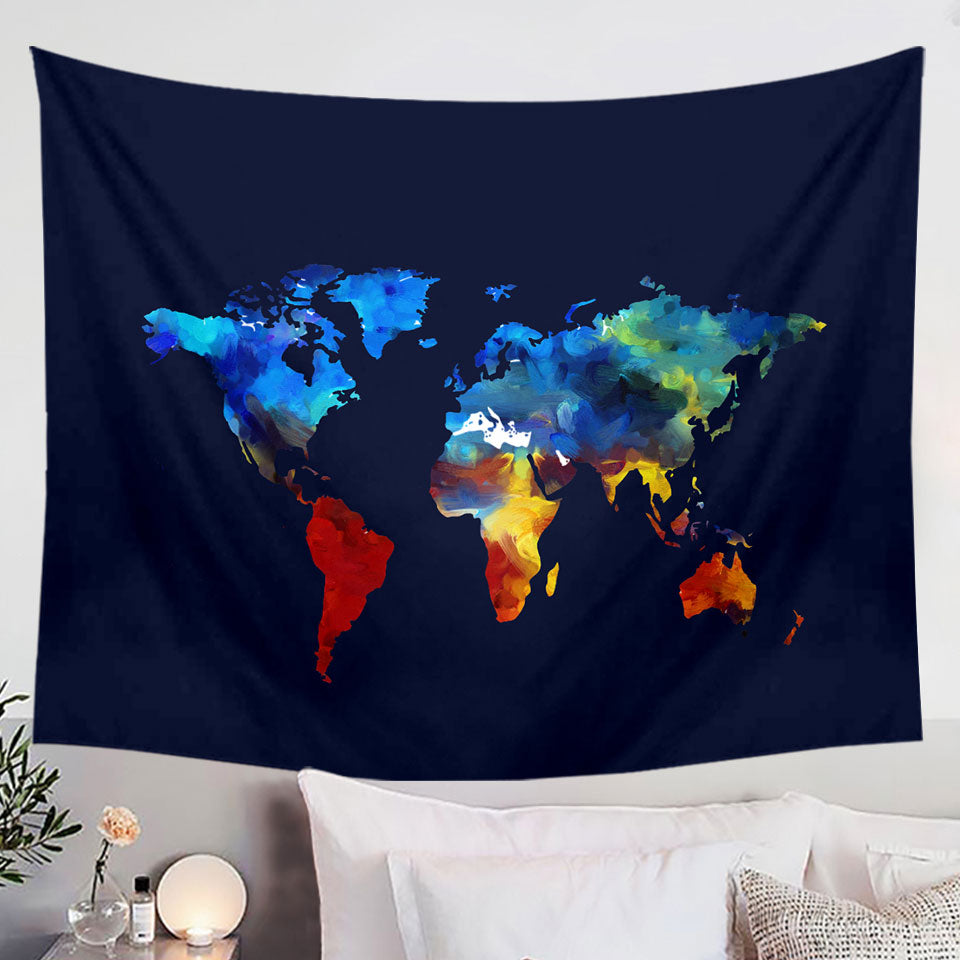 Painted World Map Blue to Red Wall Decor