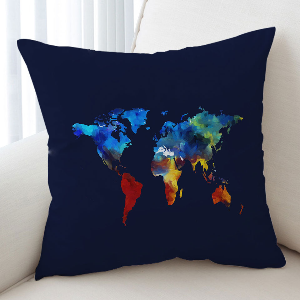 Painted World Map Cushion Cover Blue to Red