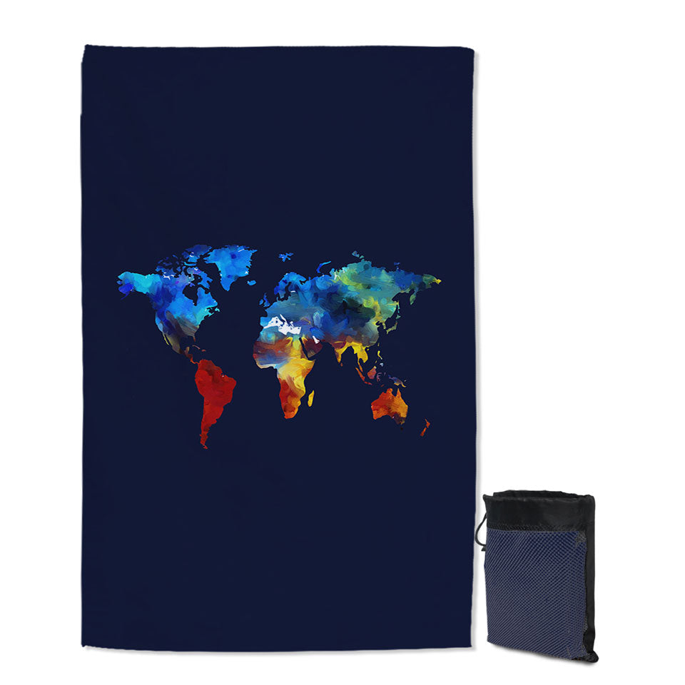 Painted World Map Giant Beach Towel Blue to Red