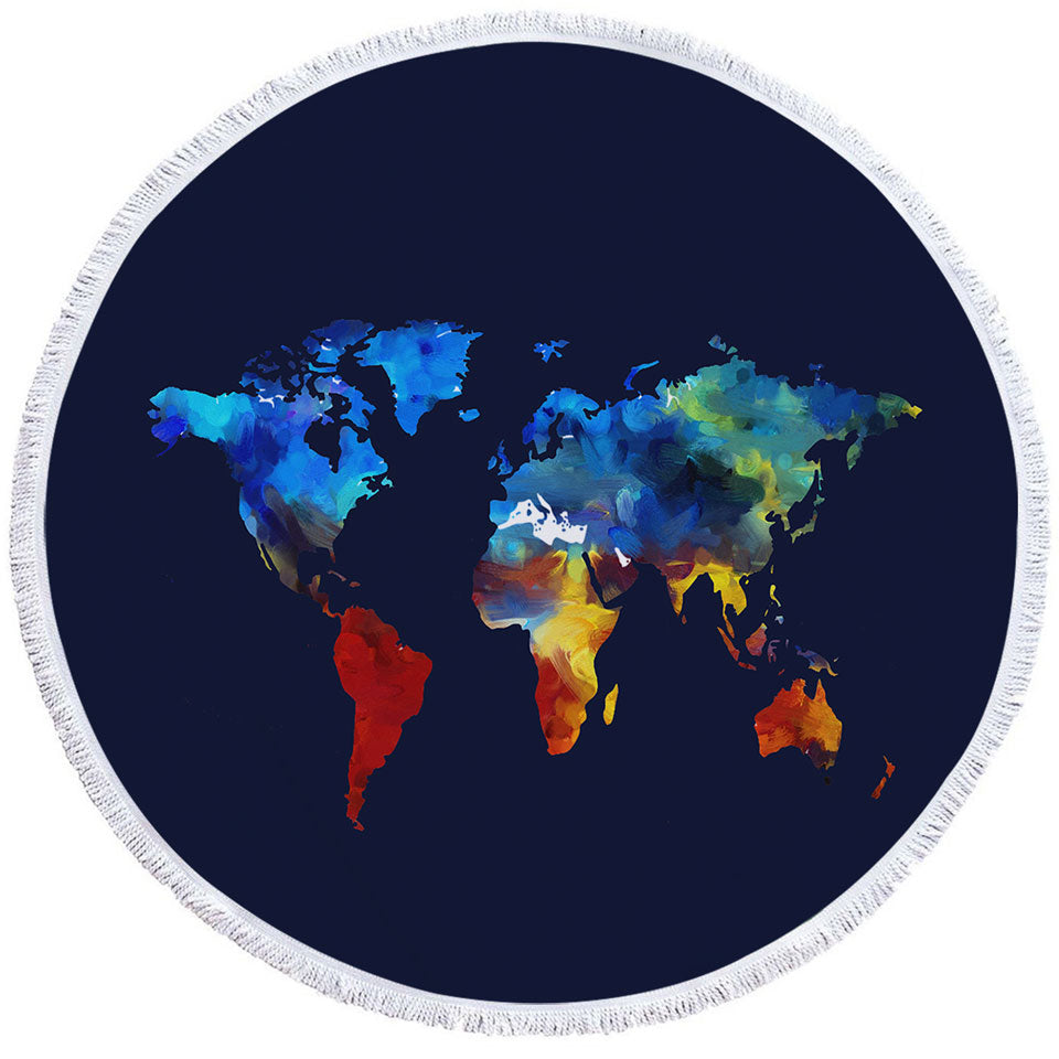Painted World Map Round Towel Blue to Red