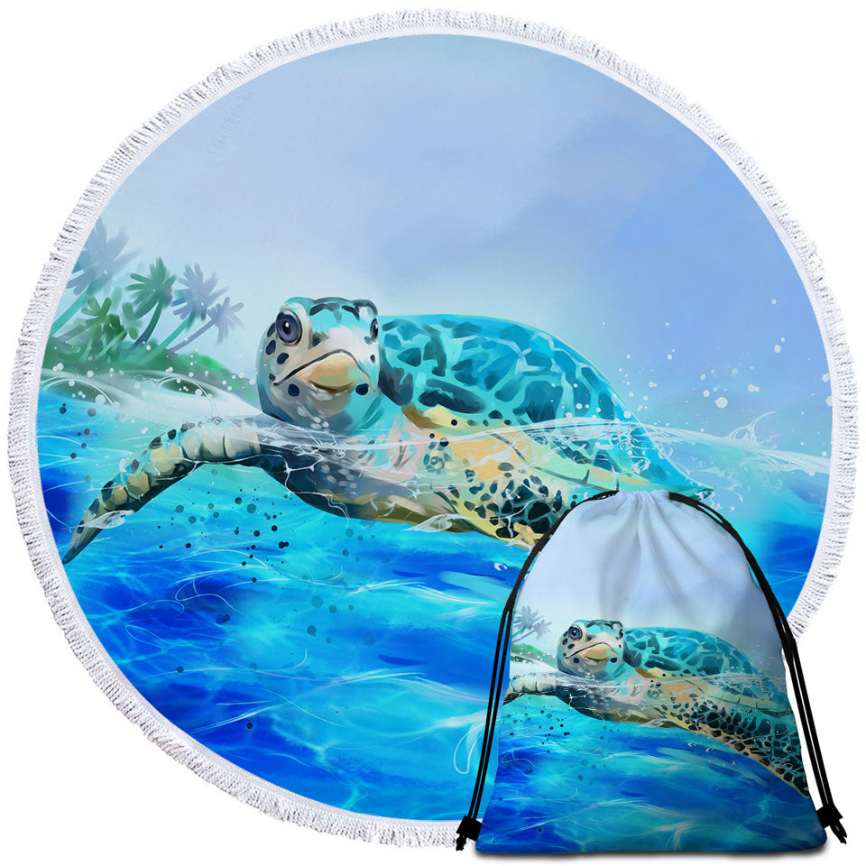 Painting Swimming Turtle Beach Towels