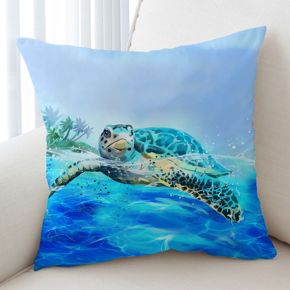 Painting Swimming Turtle Cushion