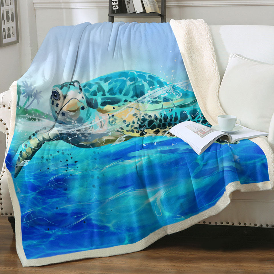 Painting Swimming Turtle Fleece Blankets