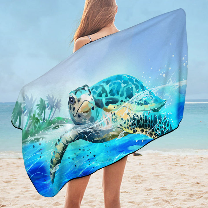 Painting Swimming Turtle Lightweight Beach Towel