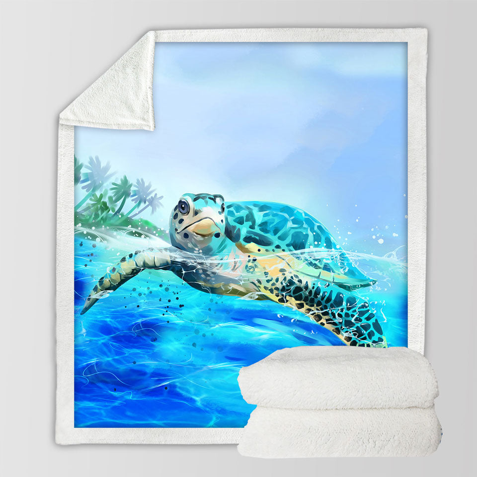 Painting Swimming Turtle Sherpa Blanket